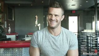 Muscled bartender gets taken down, bound and edged